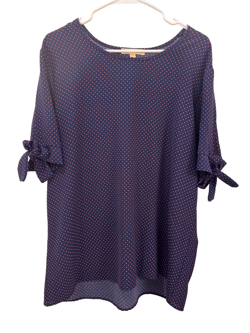 Navy Polka Dot Tie-Sleeve Blouse